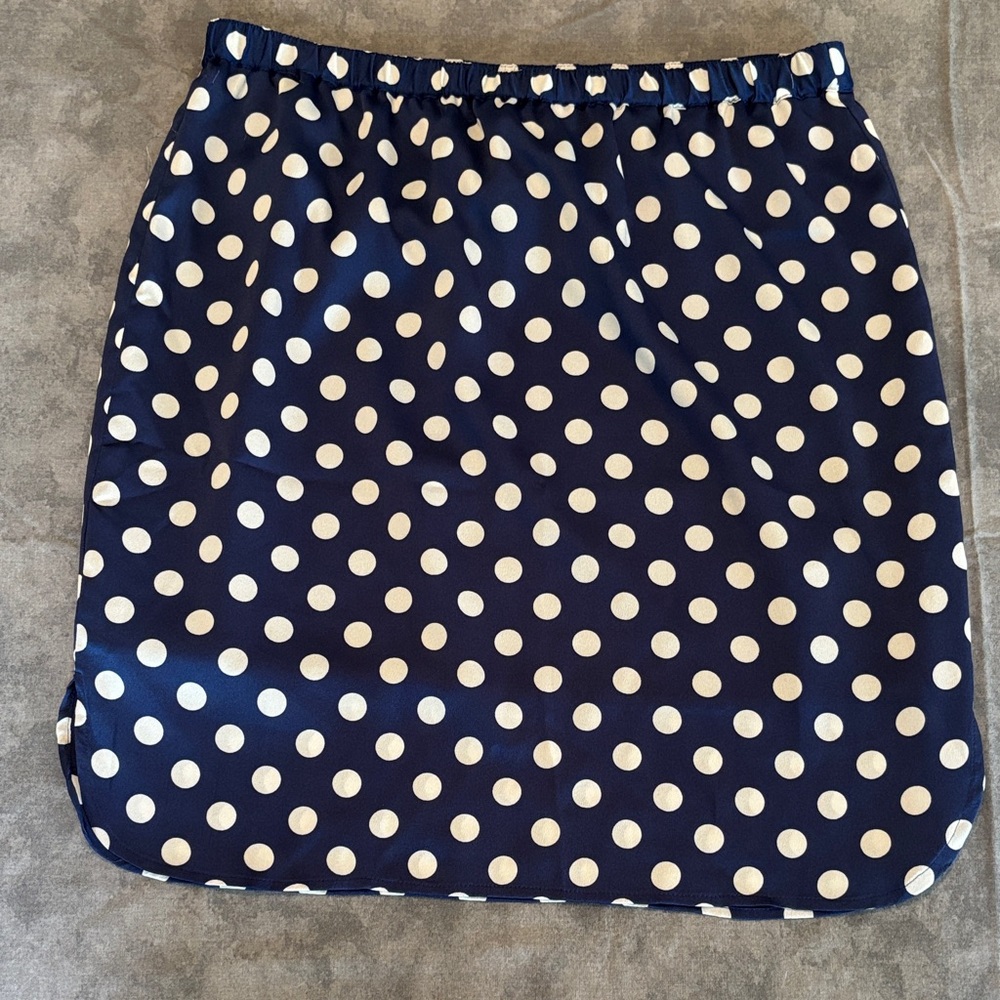 Ann Taylor Dark Blue and White Polka Dot Mini Skirt